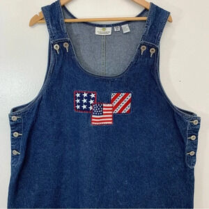 Vintage Sunshine  Denim  Dress Jumper 2X Flag Patch All Cotton Short Y2K Retro